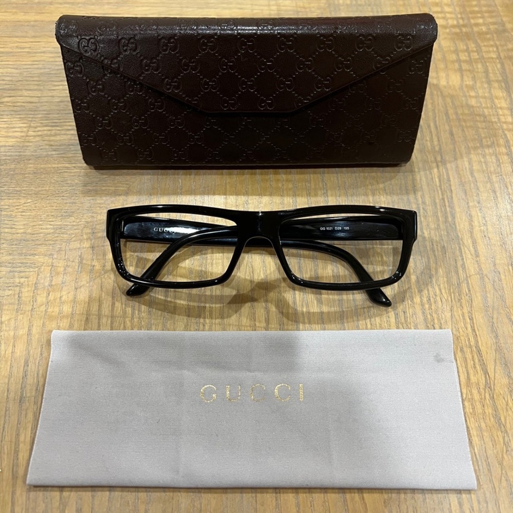 Gucci Men’s Eyeglasses Acetate Rectangular Frame GG1021 D28 55-16-135 Black
